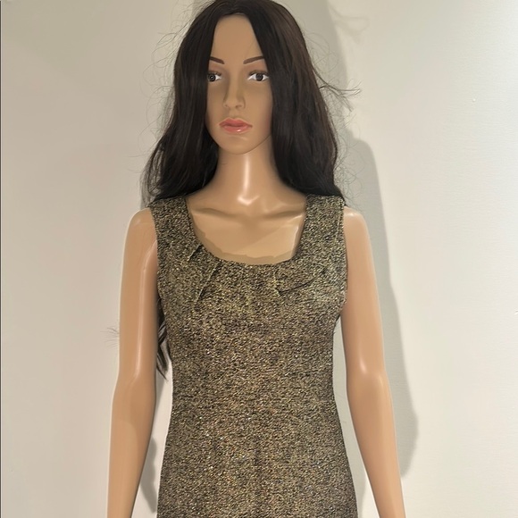 Michael Kors Gold Sheath Midi Dress Scoop Neck Sleeveless - Picture 2 of 11